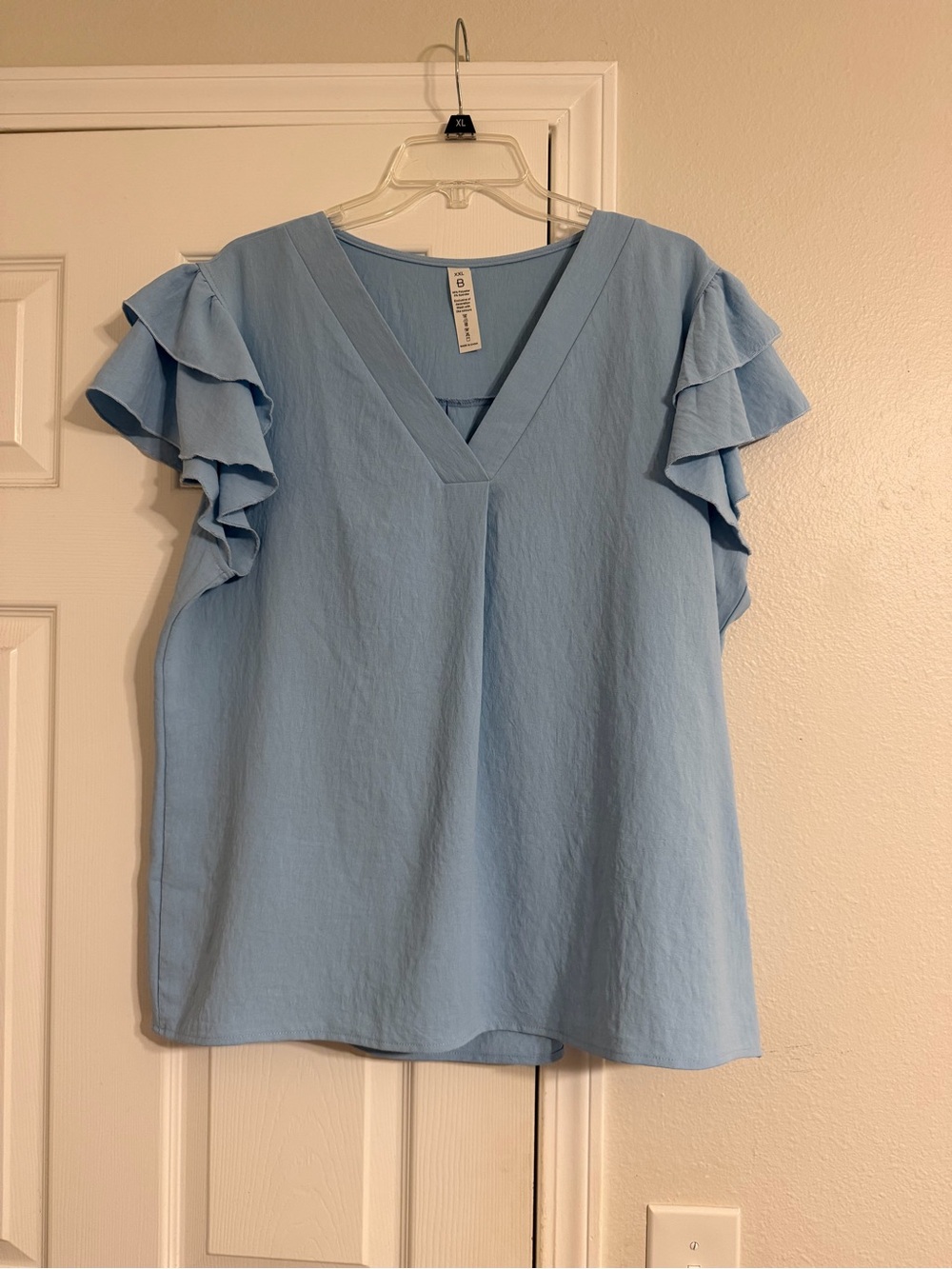 Light Blue Ruffle Sleeve V-Neck Top